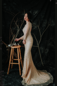 Evening Dress XN71E06 Champagne Long Sleeves Full Sequined Trumpet 4 Mermaid wedding dress,Church Bride Malaysia, Bridal Dress rental Petaling Jaya, Wedding Gown Designer Malaysia, 