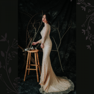 Evening Dress XN71E06 Champagne Long Sleeves Full Sequined Trumpet 4 Mermaid wedding dress,Church Bride Malaysia, Bridal Dress rental Petaling Jaya, Wedding Gown Designer Malaysia, 