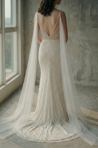 201RYW01 Mia Champagne Spag Geometry Trumpet Bride Wedding Gown Premium Designer Malaysia rental