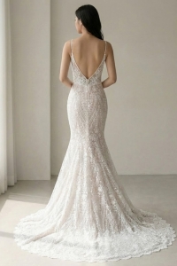 201RYW03 Sophia Skin Spag Baroque full lace trumpet spaghetti strap, Full lace wedding dress malaysia, Petite Bridal Wedding Dress rental Kuala Lumpur, Sexy Wedding Gown Malaysia