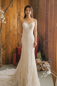 202BYW01 Cerona Skin Illusion Baroque lace trumpet sheath Button Back Full lace wedding dress malaysia, Malay Wedding Dress Design Kuala Lumpur