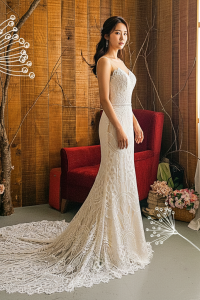 202BYW01 Cerona Skin Illusion Baroque lace trumpet sheath Button Bride Wedding Gown Premium Designer Malaysia rental