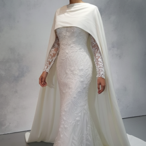 211BY11W02 Bailey LS Lace Zip Back Trumpet floral Pengantin Malaysia Baju Sewa, French Lace wedding Dress rental Malaysia