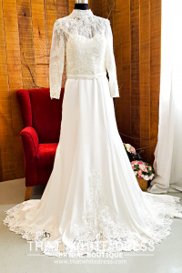 214LLWL01 Pure Plus Sweet Heart Silk Satin A line high collar long sleeves Pengantin Saiz Besar Malaysia Sewa