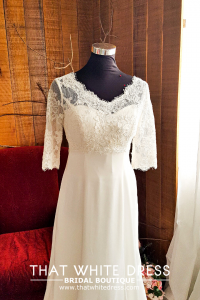 214LLWL01 Pure Plus Sweet Heart Silk Satin A line illusion 3_4 sleeves Plus Size Bride Malaysia Dress Rental