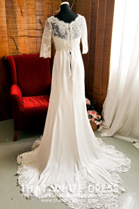 214LLWL01 Pure Plus Sweet Heart Silk Satin A line illusion 3_4 sleeves Plus Size Bride Malaysia Dress Rental