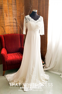214LLWL01 Pure Plus Sweet Heart Silk Satin A line illusion 3_4 sleeves Pengantin Saiz Besar Malaysia Sewa
