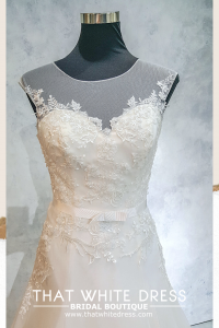 214UCW03 Jennifer illusion boat neck floral sequin A line Bride Wedding Event Reception Dinner Dress rental Malaysia