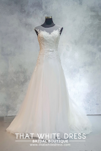 214UCW03 Jennifer illusion boat neck floral sequin A line Bridal Gown Signature Designer Custom make rental Kuala Lumpur