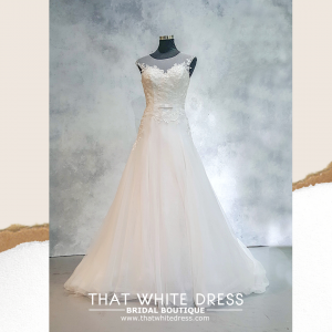 214UCW03 Jennifer illusion boat neck floral sequin A line ROM wedding dress rental Malaysia, Satin Wedding Dress Rental Kuala Lumpur