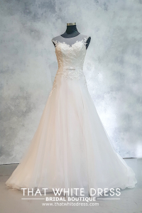 214UCW03 Jennifer illusion boat neck floral sequin A line ROM wedding dress rental Malaysia, Satin Wedding Dress Rental Kuala Lumpur