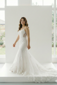 219AG01W04 Claudia Spaghetti straps trumpet floral Plus Size Bridal Gown Custom Make Malaysia, Gaun Kahwin Malaysia sewa