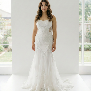 219AG01W04 Claudia Spaghetti straps trumpet floral lace Plus Size Bridal Gown Custom Make Malaysia, Gaun Kahwin Malaysia sewa