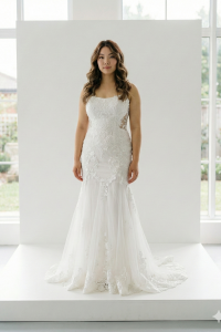 219AG01W04 Claudia Spaghetti straps trumpet floral lace Plus Size Bridal Gown Custom Make Malaysia, Gaun Kahwin Malaysia sewa