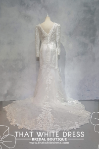 219EL01WL01 Katy Plus V neck trumpet baroque lace Gaun Pengantin Muslimah Malaysia sewa Kahwin Nikah