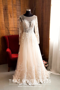 219ML01W01 Naomi LS floral lace A line Button Back Hijabi Bride Malaysia
