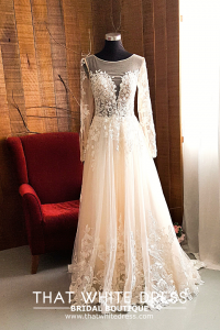 219ML01W01 Naomi LS floral lace A line Button Back Muslimah Bride Malaysia