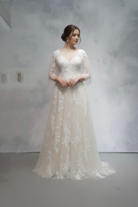 219ML01WL02 Vila Plus Flutter Sleeves Floral A line Plus Size Bridal Gown Custom Make Malaysia, Gaun Kahwin Malaysia sewa