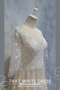 219ML01WL02 Vila Plus Flutter Sleeves Floral A line Plus Size Bridal Gown Custom Make Gaun Kahwin Malaysia sewa