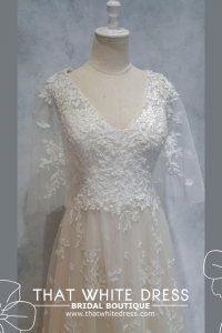 219ML01WL02 Vila Plus Flutter Sleeves Floral A line Plus Size Bride Dress Rental, Simple wedding dress, ROM gown Kuala Lumpur