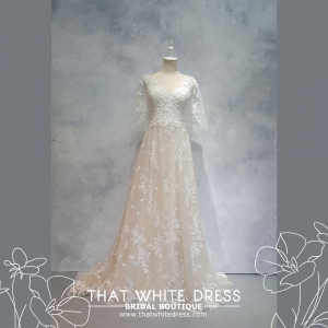 219ML01WL02 Vila Plus Flutter Sleeves Floral A line Plus Size Bridal Gown Custom Make Gaun Kahwin Malaysia sewa