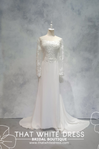 219ML01WL03 Lena Plus LS Crepe Thigh Split Plus size Bride Event Reception Dinner Dress rental Malaysia