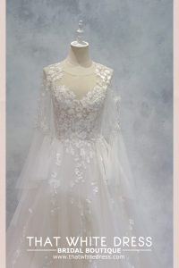 2210AG03W01 Queen Anne LS Illusion Queen Anne Princess Malaysia Wedding Bridal Dress Designer Rental