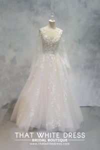 2210AG03W01 Queen Anne LS Illusion Queen Anne Princess  Malaysia Wedding Bridal Dress Designer Rental