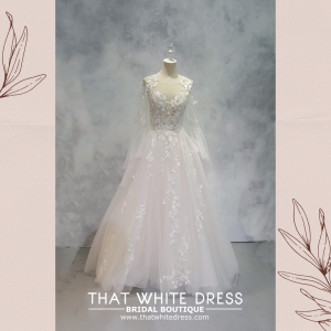 2210AG03W01 Queen Anne LS Illusion Queen Anne Princess Malaysia Wedding Bridal Dress Designer Rental