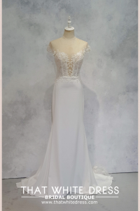 2210EL05W02 Deatra Illusion off shoulder Crepe  Petaling Jaya Wedding Dress Rental