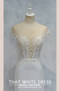 2210EL05W02 Deatra Illusion off shoulder Crepe Petaling Jaya Wedding Dress Rental