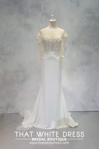 2210EL05W02 Deatra Illusion off shoulder Crepe  Kuala Lumpur Designer Bridal Gown rental