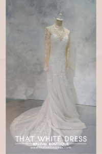 2210EL05W04 Patricia High collar baroque mermaidLong Sleeves Wedding Dress Rental Malaysia, Pengantin Muslimah Malaysia, Muslim Bride Malaysia, Church wedding dress long Sleeves Malaysia high neck