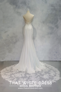 2210EL05W06 Gianna Spag Strap Straight Neck Crepe Floral Petaling Jaya Bridal Gown Rental Designer  Petaling Jaya Bridal Gown Rental Designer