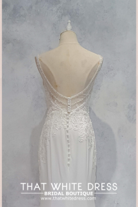 2210EL05W06 Gianna Spag Strap Straight Neck Crepe Floral  Petaling Jaya Bridal Gown Rental Designer
