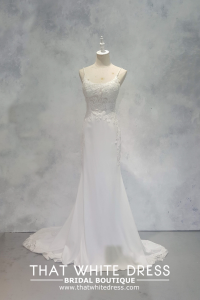 2210EL05W06 Gianna Spag Strap Straight Neck Crepe Floral  Petaling Jaya Bridal Gown Rental Designer