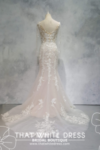 224ML03W05 Tora Square Neck Floral Lace Trumpet spaghetti strap, Full lace wedding dress malaysia, Petite Bridal Wedding Dress rental Kuala Lumpur, Sexy Wedding Gown Malaysia