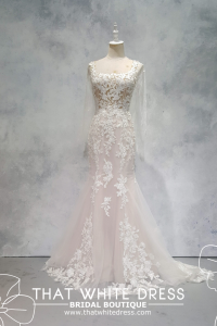 224ML03W05 Tora Square Neck Floral Lace Trumpet spaghetti strap, Full lace wedding dress malaysia, Petite Bridal Wedding Dress rental Kuala Lumpur, Sexy Wedding Gown Malaysia