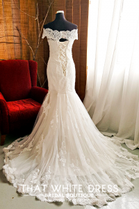 412W05 MM off shoulder trumpet alencon Petite Bride Malaysia