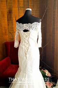 412W05 MM off shoulder trumpet alencon 3_4 sleeves Long Sleeves Wedding Dress Rental Malaysia