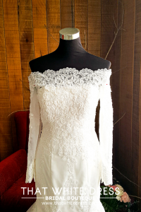 412W05 MM off shoulder trumpet alencon long sleeves Pengantin Muslimah Malaysia, 