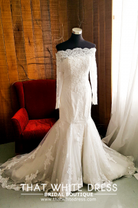 412W05 MM off shoulder trumpet alencon long sleeves Church Wedding Dress Malaysia