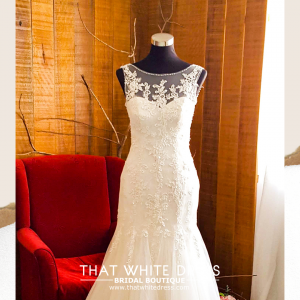 412W10 XJ Strap illusion neckline trumpet Wedding Dress rental Kuala Lumpur