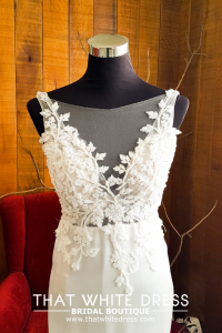 608LL04 LL Soie Low V neck illusion Silk Satin Wedding Dress rental Kuala Lumpur