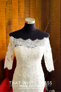 608LL06 LL Samantha Sweet Heart Alencon lace trumpet zip Off shoulder 3_4 sleeves bolero Wedding Gown Designer Malaysia, Malay Bride Malaysia, Church Bride Malaysia