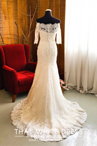608LL06 LL Samantha Sweet Heart Alencon lace trumpet zip Off shoulder 3_4 sleeves bolero Wedding Gown Designer Malaysia, Malay Bride Malaysia, Church Bride Malaysia