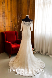 608LL06 LL Samantha Sweet Heart Alencon lace trumpet zip Off shoulder 3_4 sleeves bolero Romantic wedding dress Malaysia, Church Wedding Malaysia, Long Sleeves Bridal Dress Malaysia Rental