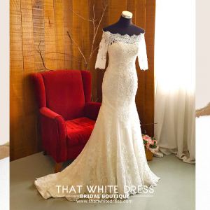 608LL06 LL Samantha Sweet Heart Alencon lace trumpet zip Off shoulder 3_4 sleeves bolero Wedding Gown Designer Malaysia, Malay Bride Malaysia, Church Bride Malaysia