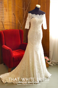 608LL06 LL Samantha Sweet Heart Alencon lace trumpet zip Off shoulder 3_4 sleeves bolero Wedding Gown Designer Malaysia, Malay Bride Malaysia, Church Bride Malaysia