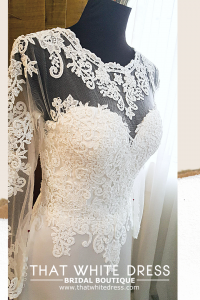 610CCW01 Dantella Long Sleeves Illusion Silk Satin button back Long Sleeves Wedding Dress Rental Malaysia